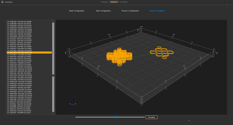 Planner Process Simulation with G-code and 3D structures