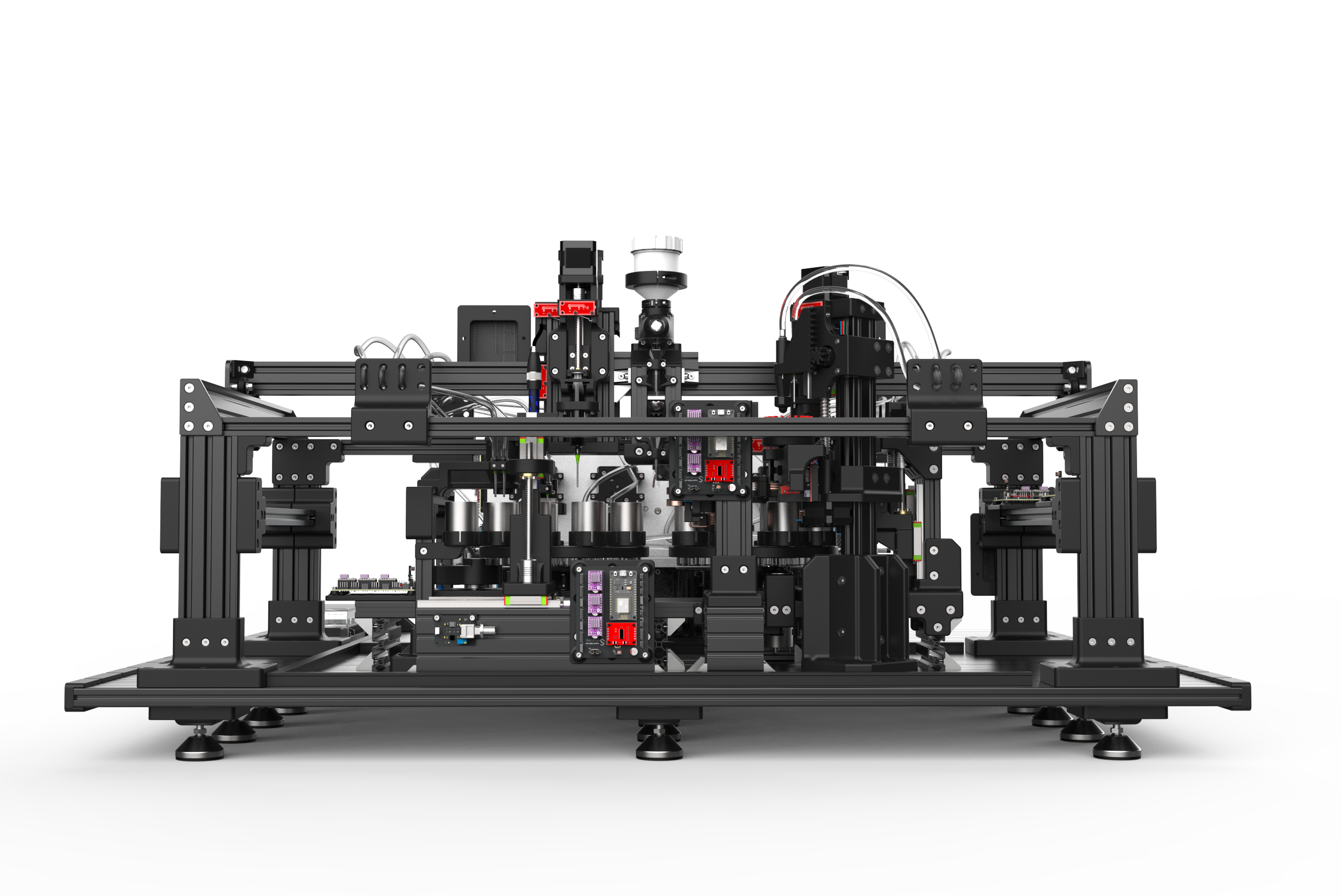 MetaLab autonomous formulation system - front view showing precision hardware and gantry assembly