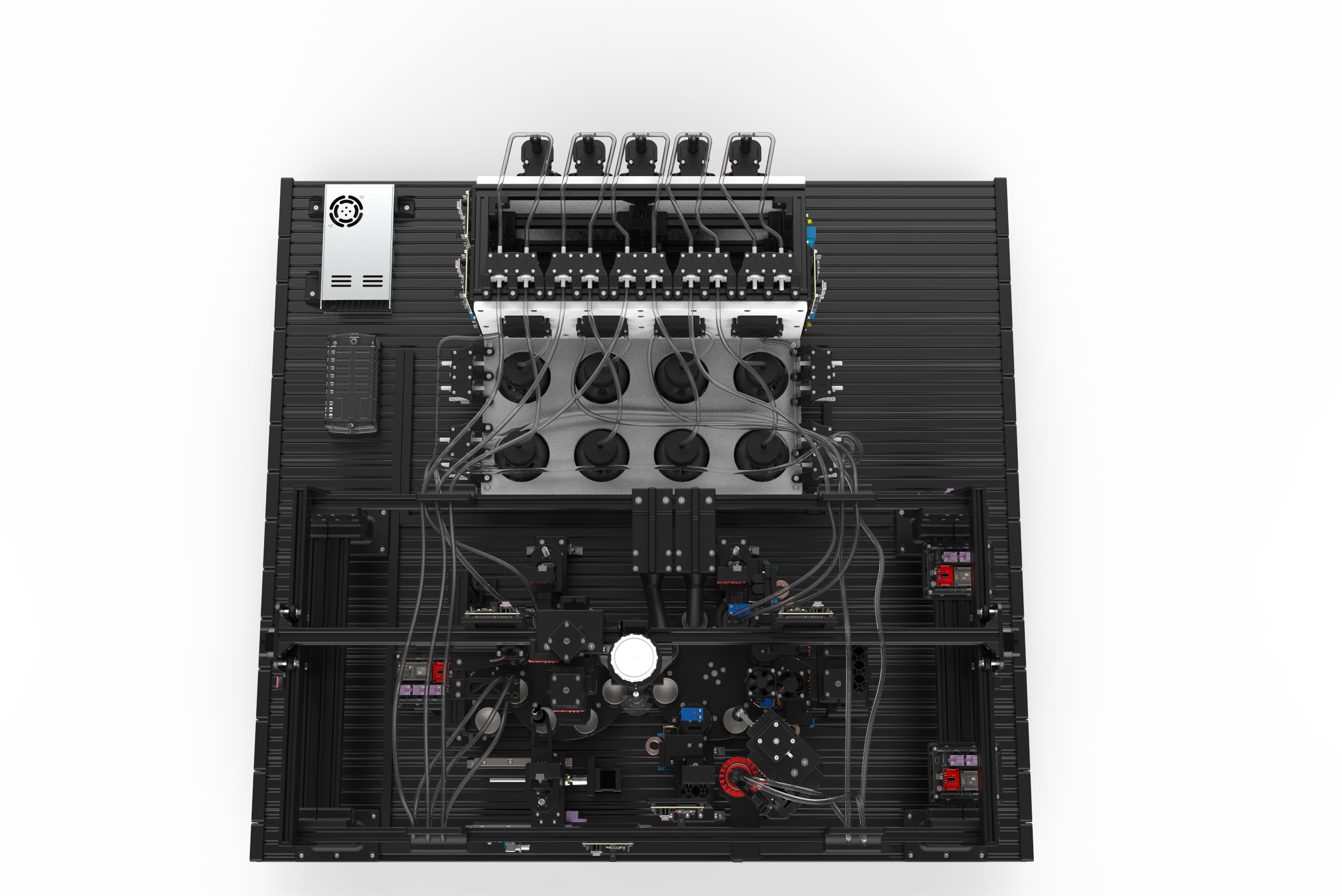 MetaLab autonomous formulation system - top-down view showing reagent dispensing and Geneva wheel platform